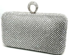 Borsa Donna Pochette Strass Argento Clutch per Matrimonio Cerimonia