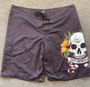 Old Navy Swim Trunks Mens XL Lined Board Shorts Skull Y2K Beach Surf Brown - Picture 1 of 8