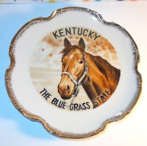 Vintage Porzellan KENTUCKY THE BLUE GRASS STATE Pferd Wandbehang Souvenir Teller - Bild 1 von 3
