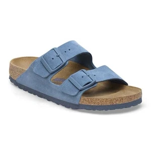 Nuovo senza scatola Birkenstock Arizona plantare morbido pelle scamosciata blu elementale taglia W12/M10 - Foto 1 di 8