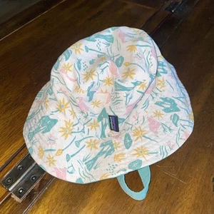 Patagonia Baby Sun Hat Pink Yellow Blue Sun Fish Ocean Beach EUC - Picture 1 of 6
