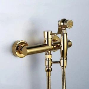 Gold Bidet Shower Faucet Solid Brass Bidet Faucet Muslim w/Hot Cold Water Mixer - Picture 1 of 9