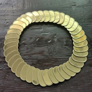 Vtg Gold Tone Waist Belt XS Oval Bead Edged Discs Stretch Shiny Snake Metal Hook - Picture 1 of 9