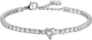 Luca Barra Armband Stahl Silber Tennis Zirkonia Herz Weiß _BK2280 - Bild 1 von 4