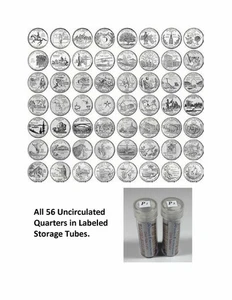 1999-2009 P STATE+TERRITORIES UNCIRCULATED 56-Quarters Set fr US Mint+Bank Rolls - Picture 1 of 4
