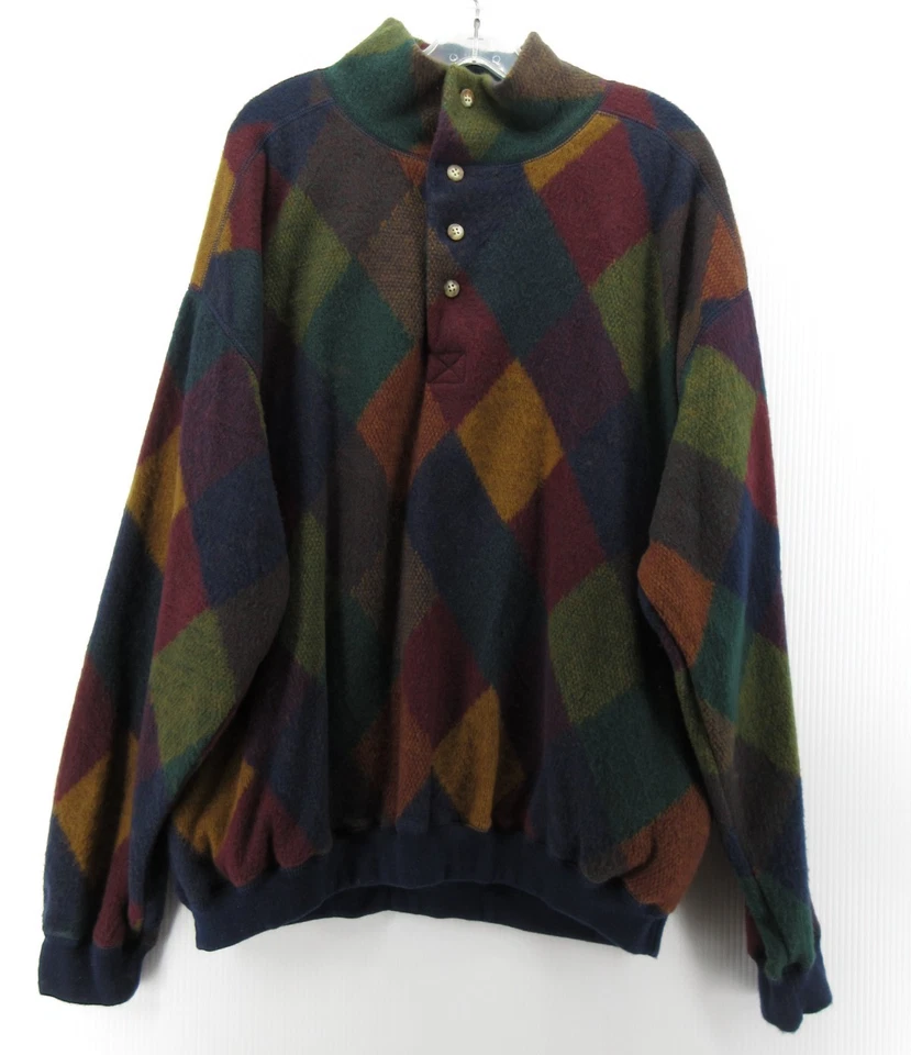 VINTAGE Structure Sweater Men Large Blue Henley Argyle 80s 90s Grandpa Colorful - Image 1 of 4