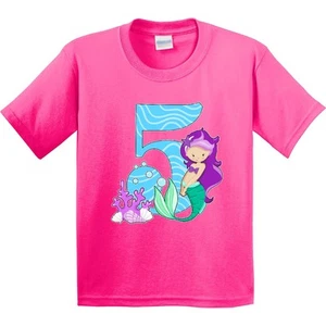 Inktastic Fifth Birthday Mermaid Youth T-Shirt Birthdays 5th Five Year Old Party - Picture 1 of 4