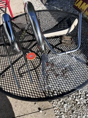 LOT SCHWINN STINGRAY PARTS TROXEL SEAT WAFFLE PEDALS FENDERS SISSY BAR MORE - Image 1 of 4