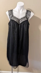 VTG Vanity Fair Babydoll Night Gown Medium Black Slip Dress Lingerie Sheer Lace - Picture 1 of 14