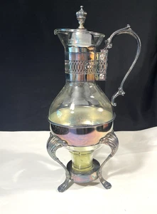 Vintage Silber Teller & Glas Kaffee/Tee Karaffe Krug mit Stövchen Ständer - Bild 1 von 18