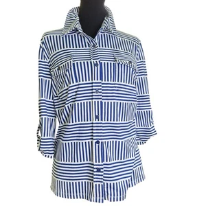 Blusa Top J Mclaughlin Mediana Azul Real/Blanco Manga con Pestaña Tejido Buceo Nylon - Imagen 1 de 9