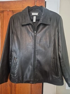 COVINGTON 100% Leather Blazer Jacket Womens Size XL Black Full Zip.  Very Nice ! - Picture 1 of 11