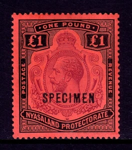 NYASALAND — SCOTT 23v (SG 98s) — 1913 £1 KGV HEAD PLATE SPECIMEN — MLH — SG £320 - Picture 1 of 2