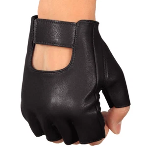 Real Leather Fingerless Short Gloves Black Red Brown Stud Lambskin Half Finger - Picture 1 of 11