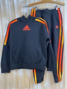 Boys Kids Youth Adidas Sweat Suit Black Orange Top- XL 18/20 pants-L 14/16 READ - Picture 1 of 12