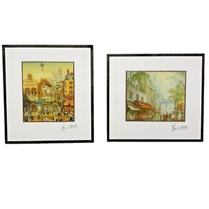 Paris Montmartre Sacre Coeur & Place du Tertre Fontaine Matted Prints Set of 2 - Picture 1 of 12