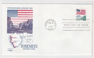 TurtlesTradingPost- American Flag Over Yosemite 1989 Tagged #2280 FDC Artmaster - Image 1 of 2