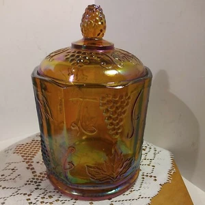 Vintage Amber Harvest Carnival Glass Iridescent Canister/Jar With Lid. Beautifu - Picture 1 of 12