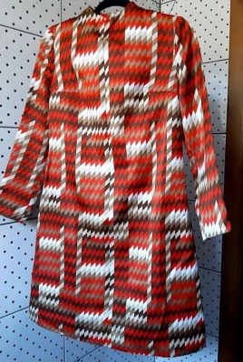 Vintage 70s TOM & TINA Women Iong Sleeve A-Line Dress Abstract Drawing Size 40 - Image 1 of 4
