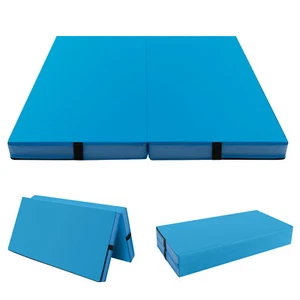 Estera de gimnasia biplegable de 4'x4'x4" con cubierta de cuero PU y asas de transporte azul - Imagen 1 de 9