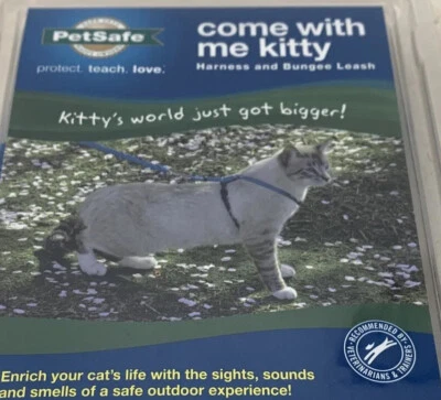 New Cat Harness 42" Bungee Leash Blue Come With Me Kitty PetSafe Adjustable - Image 1 of 4