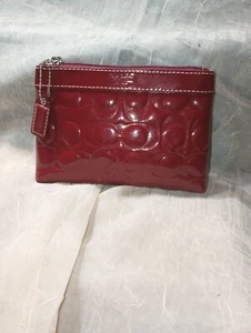 Coach Signature Wristlet Burgundy Embossed Logo Glossy Patent Leather  ” - Picture 1 of 7