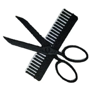 Hair Shop Sign Black Comb & Scissors Iron on Patch Beauty Salon 8×7×0.1cm(1.5g) - Picture 1 of 4