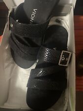 Vionic Skylar Sandals Size 8 Black Snake Skin Leather Adjustable Front Strap