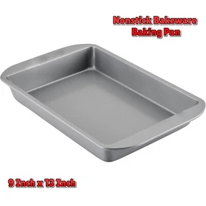 Nonstick Baking Pan 9x13 Inch Rectangle Cake Bakeware Kitchen Gray Oven Tray - Picture 1 of 11