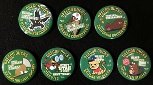 OREGON DUCKS 2017 RARE SET 7 FOOTBALL GAME BUTTONS NEBRASKA CAL UTAH OSU WSU AZ - Picture 1 of 2