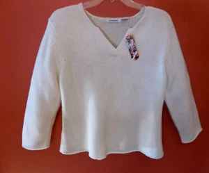 NWT V-neck sweater XL Jr Off-white Acrylic pullover Ivory ¾ sleeve Energie New - Picture 1 of 2