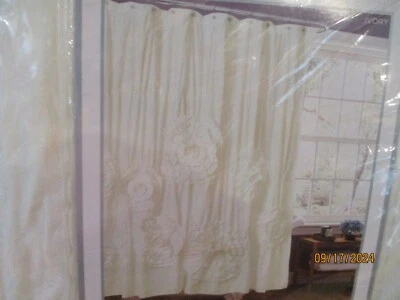 Serena Ruffle Shower Curtain, 72" W x 72" L, Ivory Lush Decor Ruched Flower - Image 1 of 4