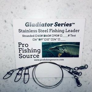 60 LB Stainless Steel Fishing Leader 9" & 12" Stranded Wire 3 Pack BB Swivel - Picture 1 of 7
