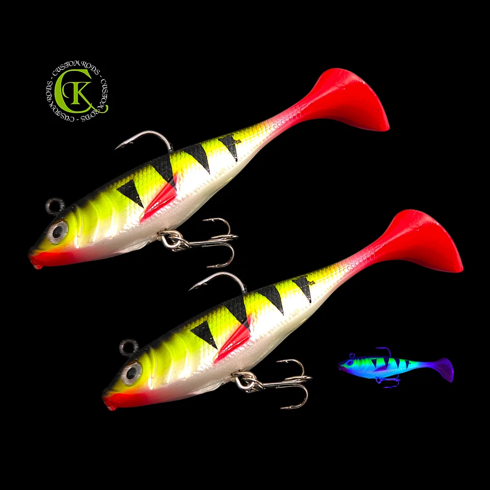 2x 10cm Perch UV Gummifisch Jigkopf Kunstköder Stint Kauli Zander Hecht Barsch - Bild 1 von 1