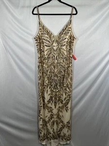 NUEVO CON ETIQUETAS $498 Mac Duggal [16] 5107 Vestido de Noche Hoja Adornada Dorado Desnudo #S1223 - Imagen 1 de 12
