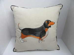 Throw Pillow Decorative Dachshund Dog Hound Embroidered Paw Print Zipper 17.5" - Picture 1 of 3