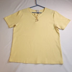 Studio Works Womens T-Shirt Top Yellow Lace Up Neck Short Sleeve Size Large - Bild 1 von 16