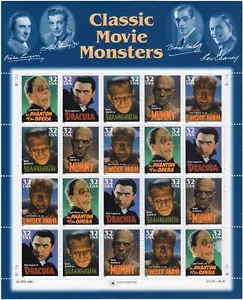 Scott #3172a (3168-3172) Classic Movie Monsters Sheet of 20 Stamps - Picture 1 of 3