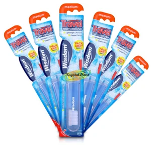 6x Wisdom Travel Toothbrush Medium Bristles Portable Compact Folding Handle - Picture 1 of 1