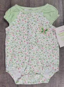 Baby Girl New Vintage Carter's 3 Month Green Floral Butterfly Romper - Picture 1 of 2