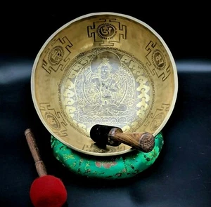 12" Astamangala OM mane pad me hum-Tibetan mantra engrave singing bowl- - Picture 1 of 9