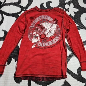 Affliction Thermal Shirt XXL Red Black Long Sleeve Grunge Y2K Reversible 2 XL - Picture 1 of 9