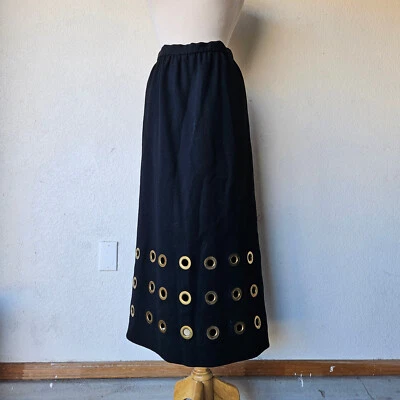 Pierre Cardin 1969 Space Age Collection Black Gold Gromets Maxi Skirt 60s Medium - Image 1 of 4