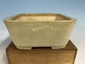 Cream Semi Cascade Glazed Tokoname Bonsai Tree Pot By Koyo 9 7/8 By 4 1/4” - Foto 1 di 12