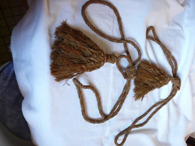 Ancienne grande paire d'embrases pompons passementerie tassel Curtain 19e XIXe - Photo 1/4