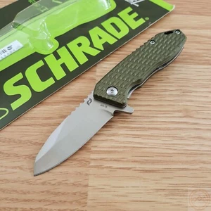 Schrade Linerlock Folding Knife 2.5" AUS-10A Steel Blade Green Aluminum Handle - Picture 1 of 12