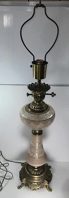 Stunning Huge Antique Art Glass Lamp 36”  Peach,  Gold,  Frosted Clear, White - Image 1 of 4