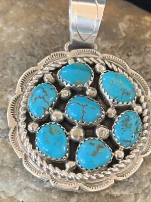 Кулон из чистого серебра с бирюзой навахо Blue Kingman 2 дюйма 02093 - Изображение 1 из 4