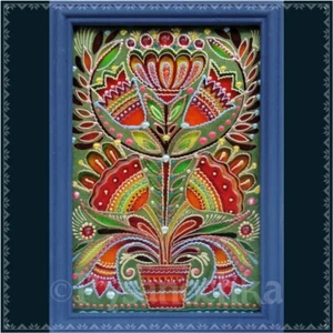 Pintura popular tradicional ucraniana sobre vidrio hecha a mano decoración de pared enmarcada 14x20 - Imagen 1 de 11