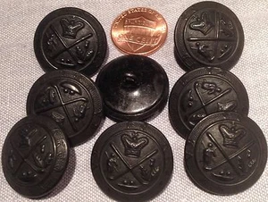 8 Black Metal Shank Buttons Puffed Hollow Crown Scottish Thistle 7/8" 23mm 7470 - Picture 1 of 1